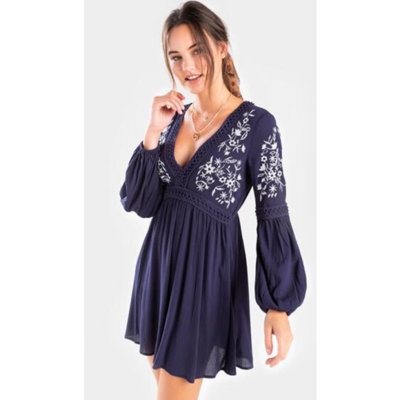 Blue Rain Embroidered Dress - Picture 1 of 7